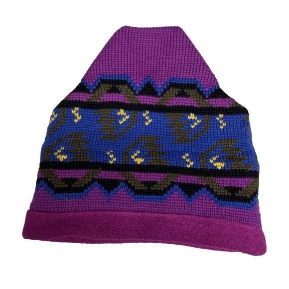 Vintage L.L. Bean Wool Fleece Lined Hat Adult Beanie Blue Purple Geometric Rare